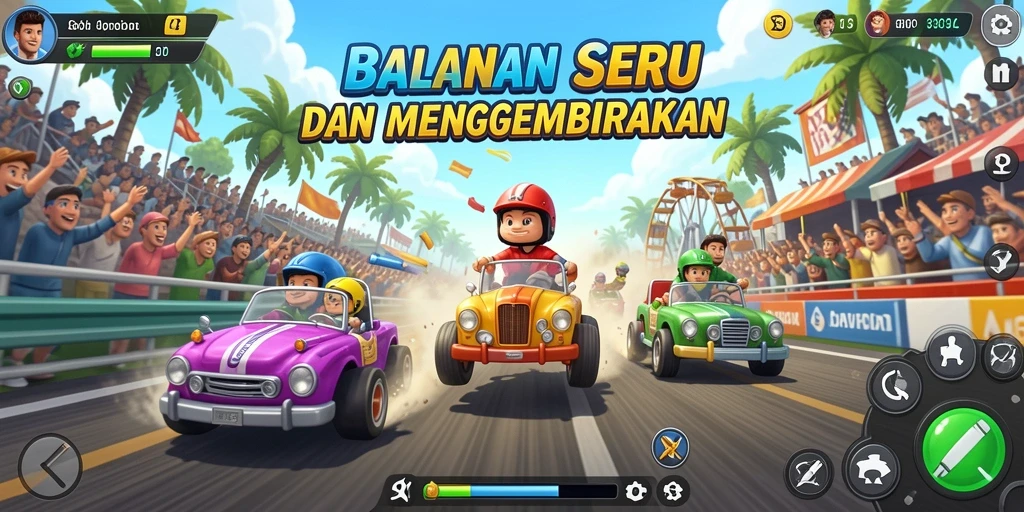 Screenshot gameplay 33L yang menampilkan aksi balapan yang mendebarkan.