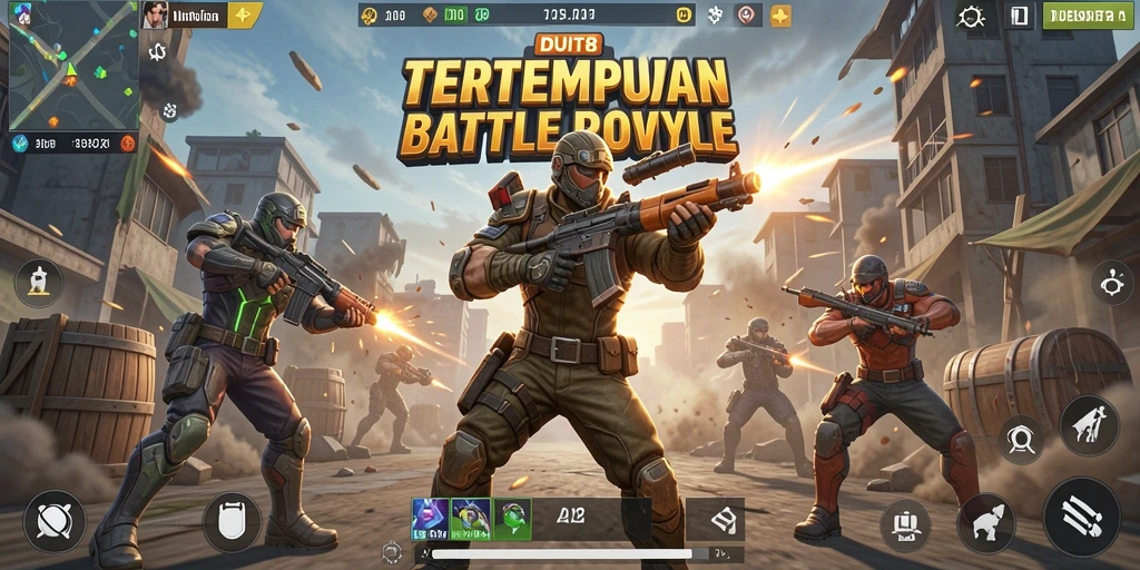 Screenshot gameplay DUIT8 menampilkan aksi seru di arena Battle Royale.