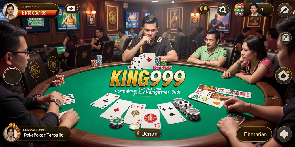 Tampilan gameplay KING999 dengan suasana poker yang mendebarkan.