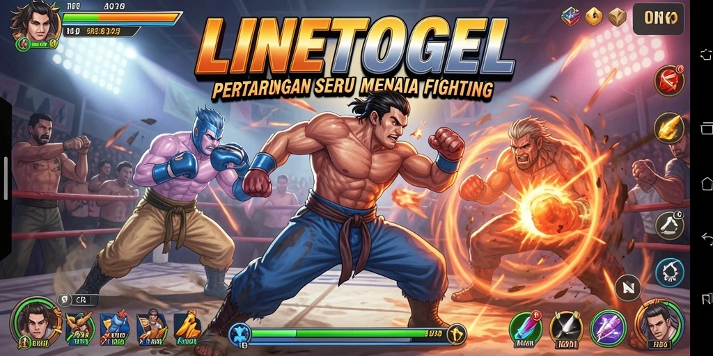 Tampilan gameplay yang menegangkan dalam <strong>LINETOGEL</strong> dengan pertarungan karakter yang dinamis.
