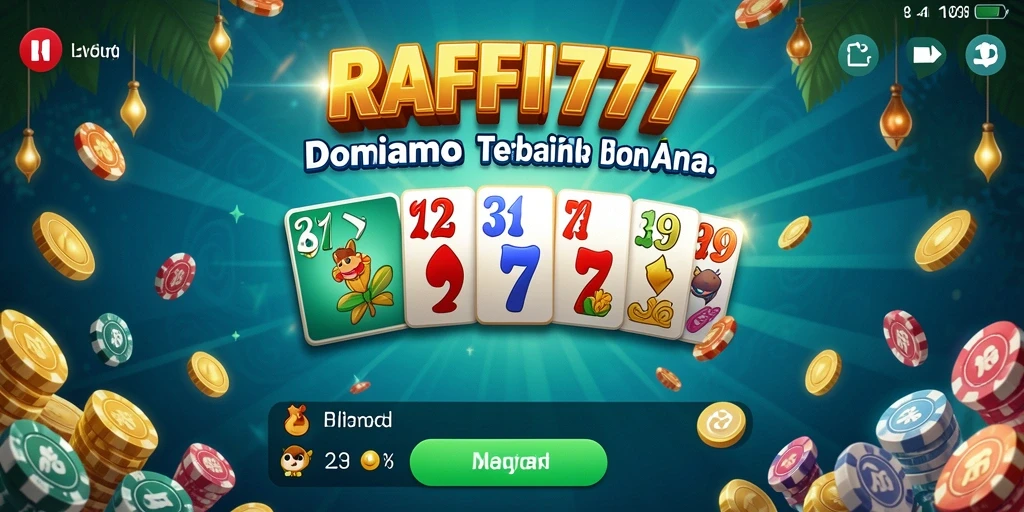 Screenshot RAFFI777 menampilkan gameplay seru Domino dengan antarmuka menarik.
