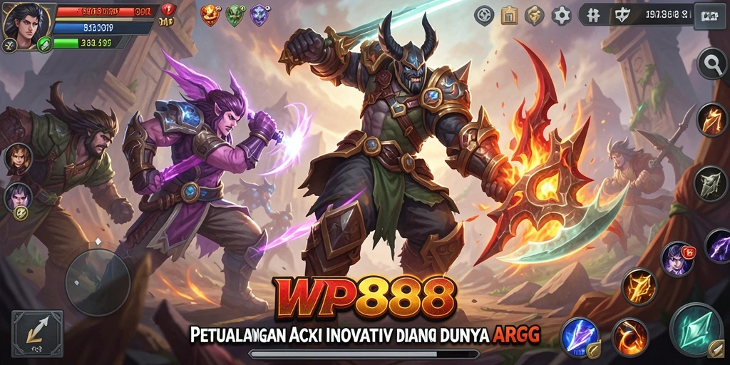 Tangkapan layar utama WP888 menampilkan aksi pertempuran heroik dalam dunia ARPG.